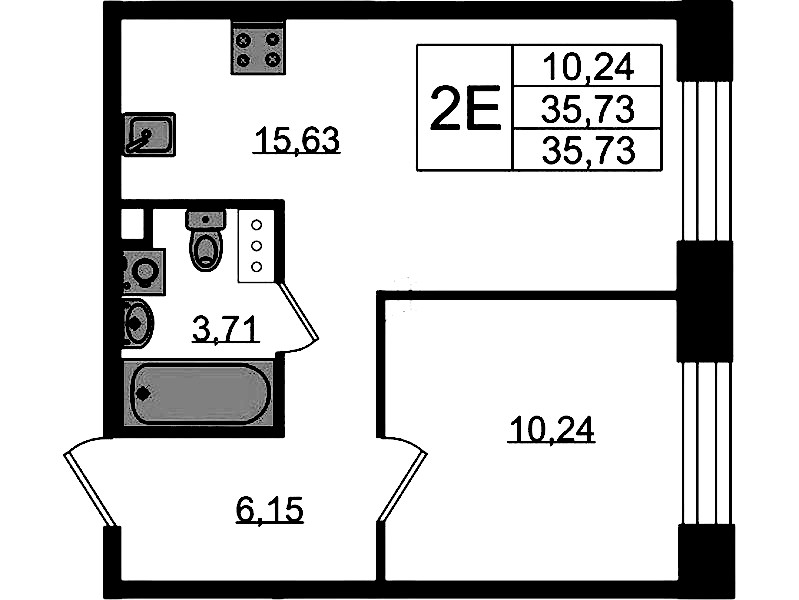 1-комнатная квартира 35.73 м², 4/5 эт., ЖК «Plus Пулковский»